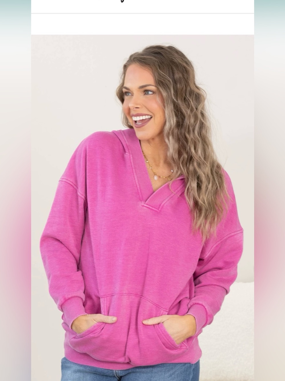 NEW Bright Pink V-Neck Pullover Hoodie 2xl